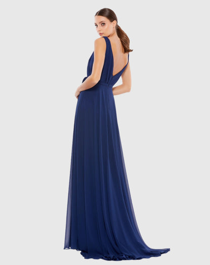 Navy Sleeveless V-Neck Chiffon Gown - FINAL SALE