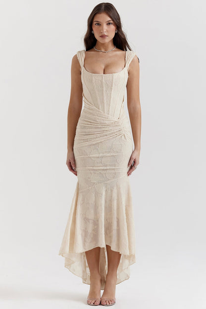 vintage cream floral maxi dress