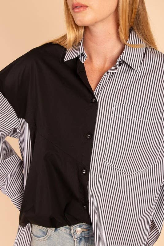 Asymmetrical Monochrome Button-Up Shirt