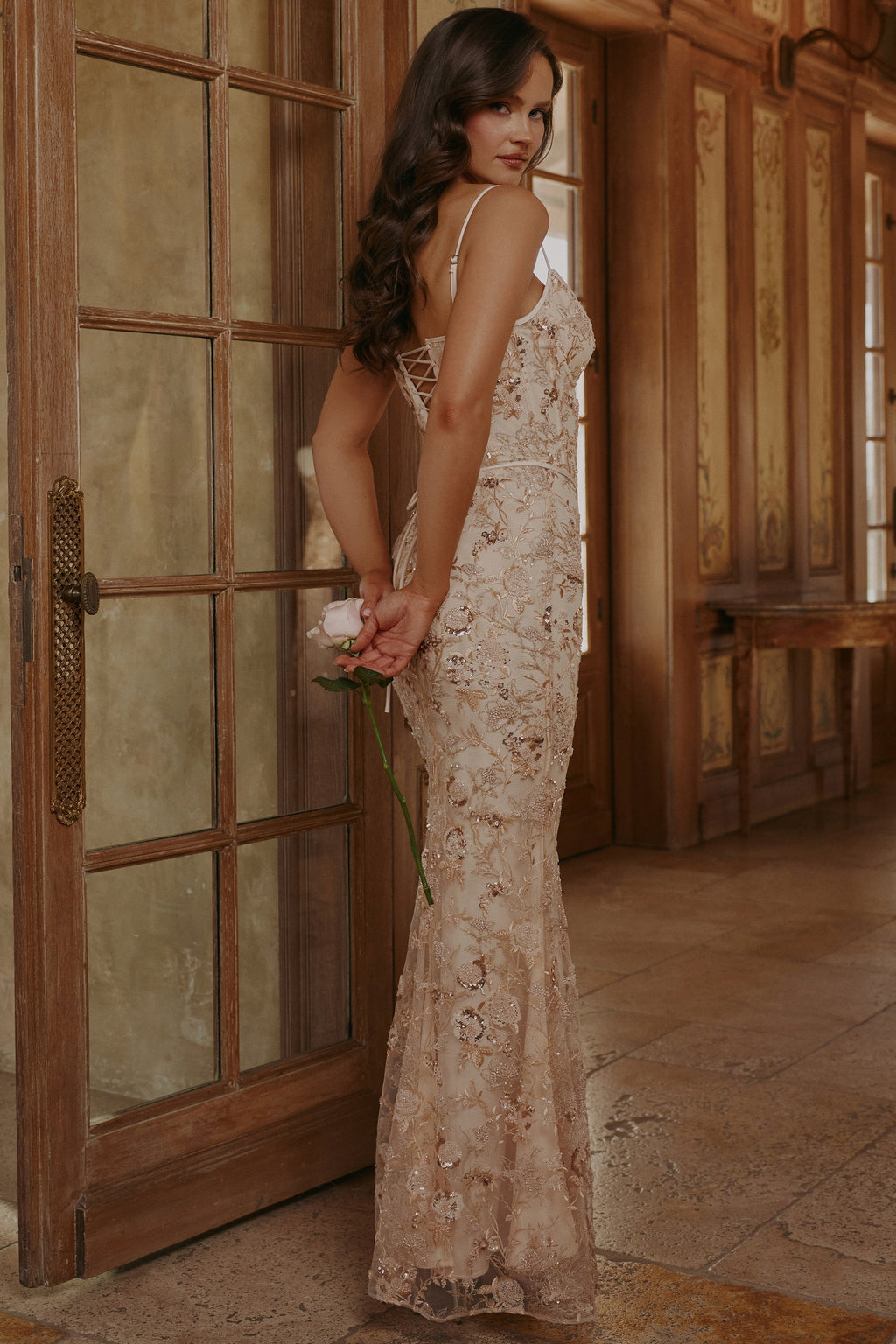peach hand beaded embellished corset maxi dress - limited edition