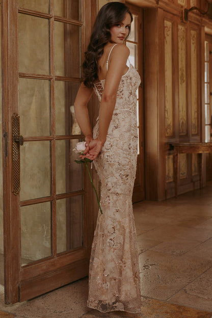 peach hand beaded embellished corset maxi dress - limited edition