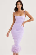 orchid satin midi dress
