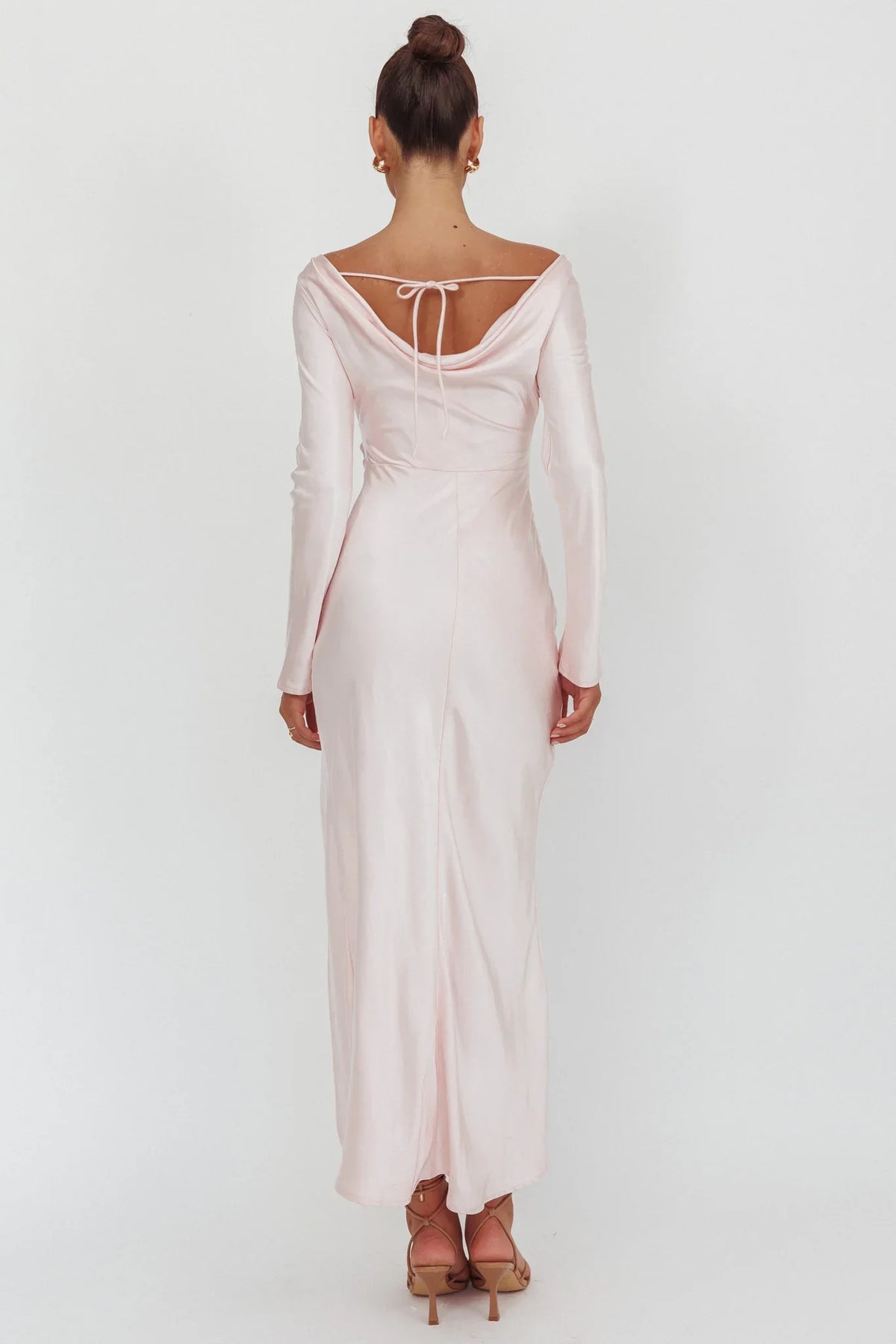 Loveland Long Sleeve Cowl Back Maxi Dress Pink