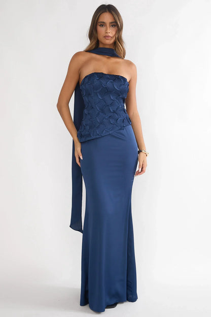 Veradis Strapless Scarf Maxi Dress Navy