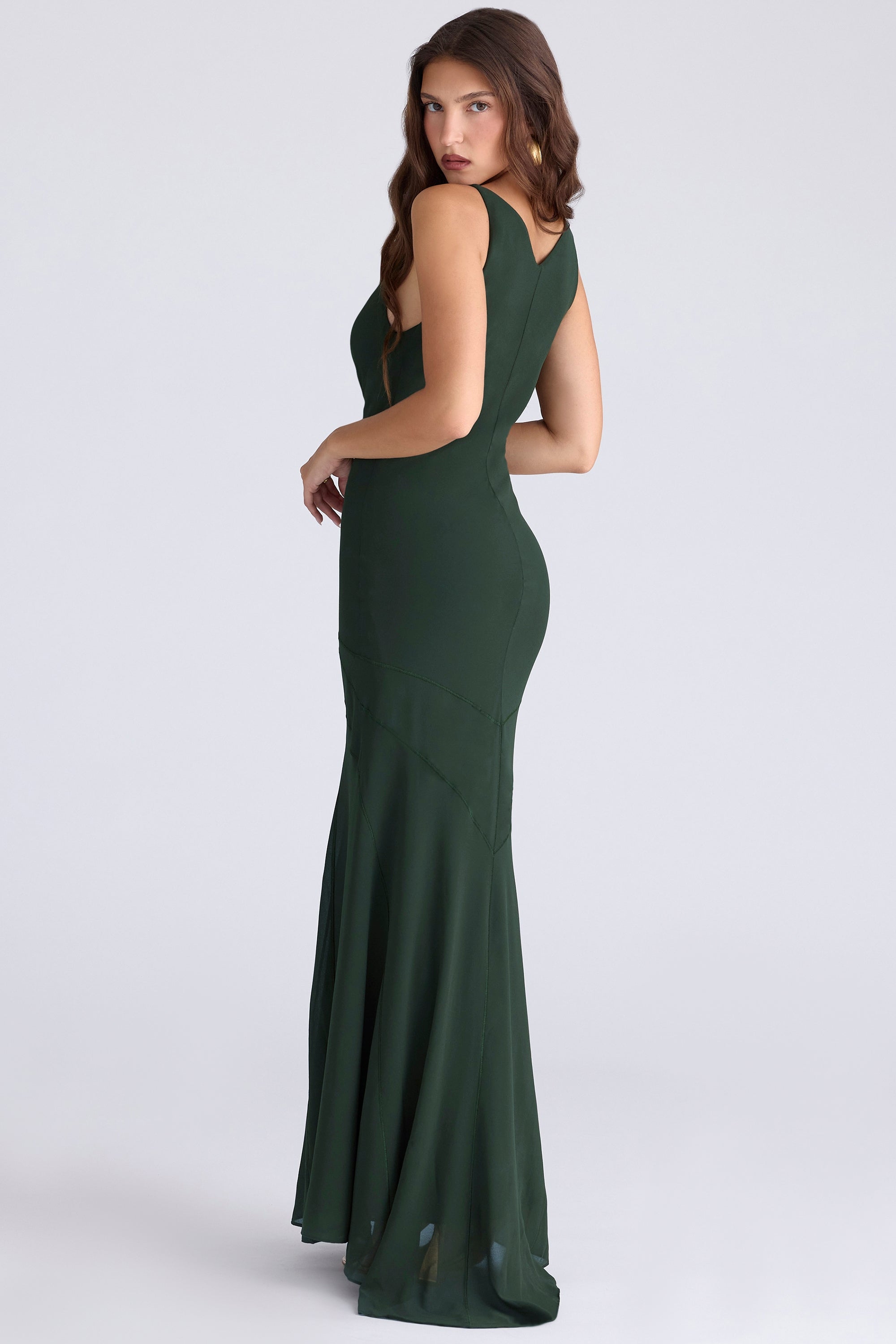 forest green georgette panelled maxi dress