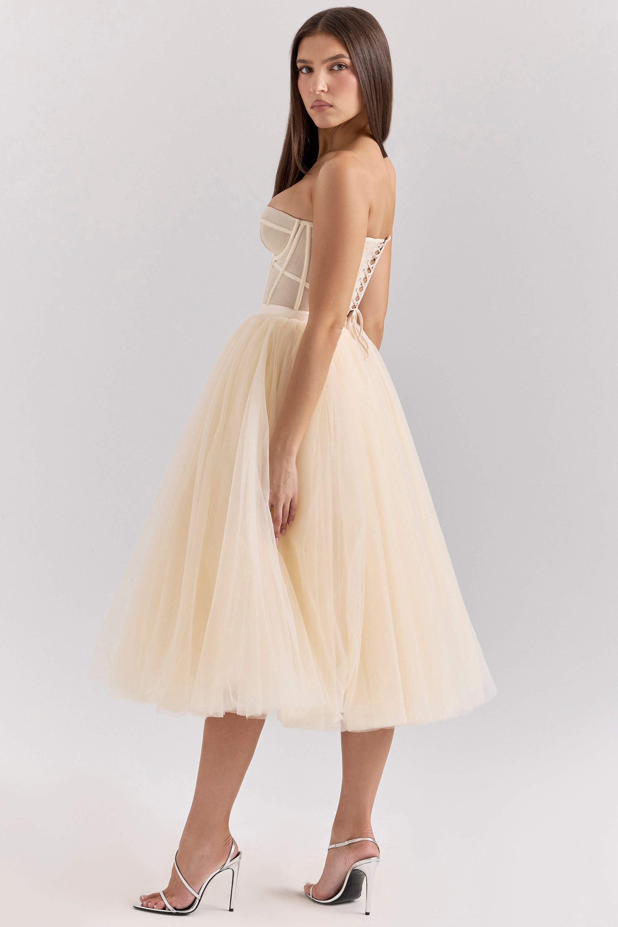 vintage cream tulle midi dress