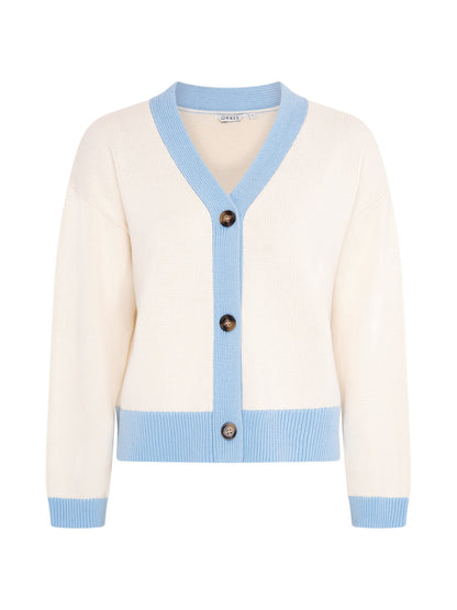 Henni Cotton Cardigan in Cream and Blue
