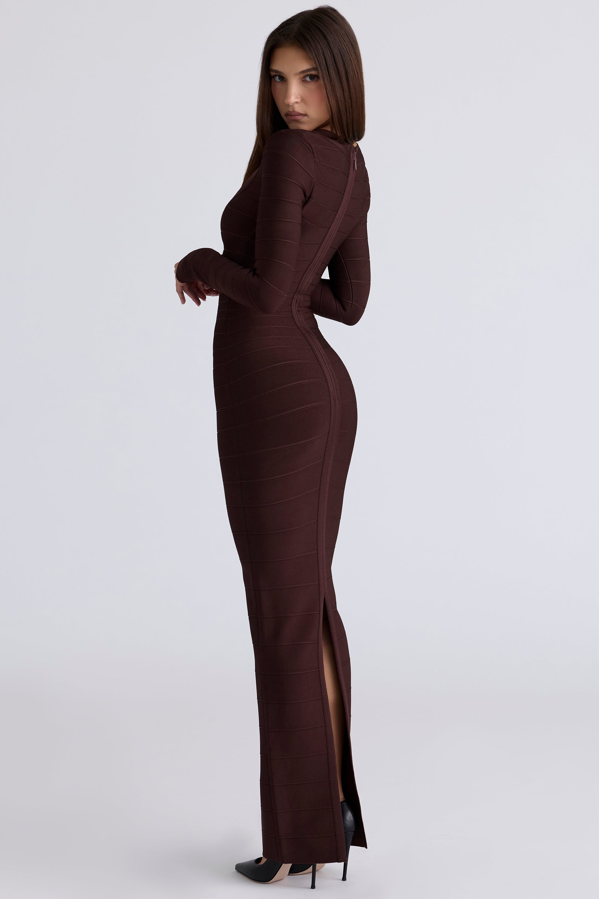 chocolat long sleeve bandage maxi dress
