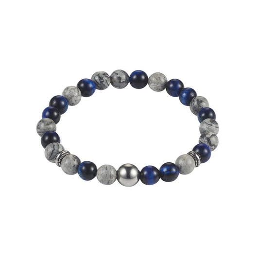8mm Map Stone & Blue Tiger Eye Bead Bracelet