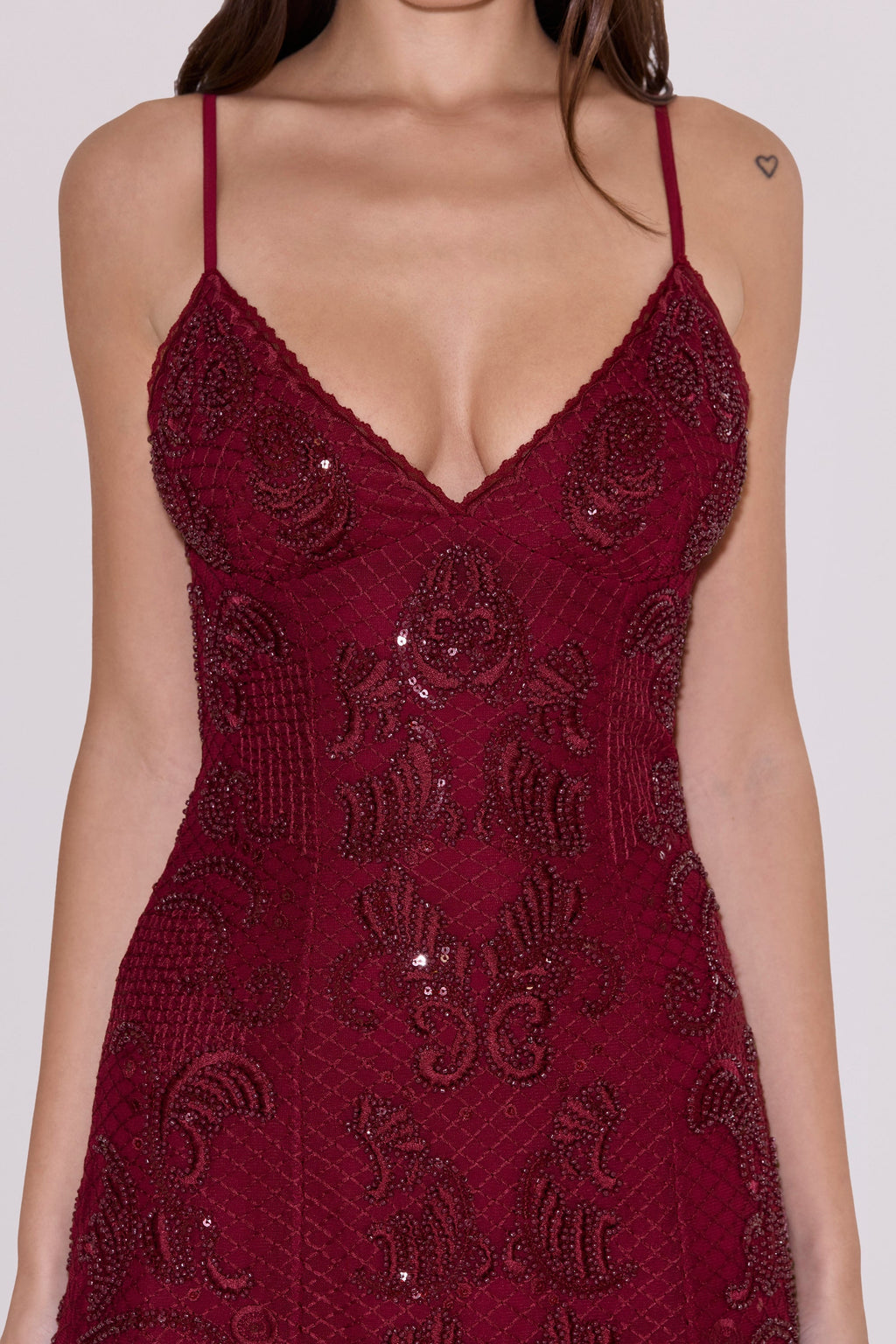 wine hand-beaded embellished mini dress - limited edition