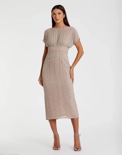 Beaded Cap Sleeve Sheath Dress