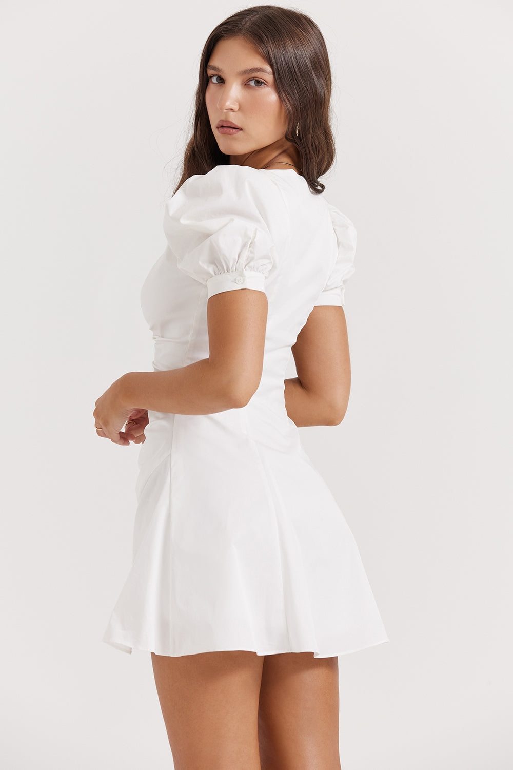 white puff sleeve mini dress