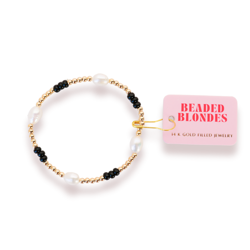 Black School Spirit Pearl Poppi Bracelet: Extended 7.25 inch