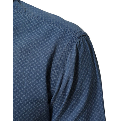 AGLINI Blue Cotton Slim Fit Collared Long Sleeve Casual Shirt