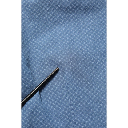 AGLINI Blue Cotton Slim Fit Collared Long Sleeve Casual Shirt
