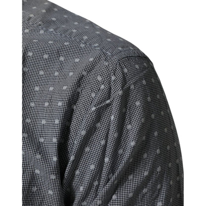 AGLINI Gray Polka Dot Cotton Button Down Long Sleeves Shirt