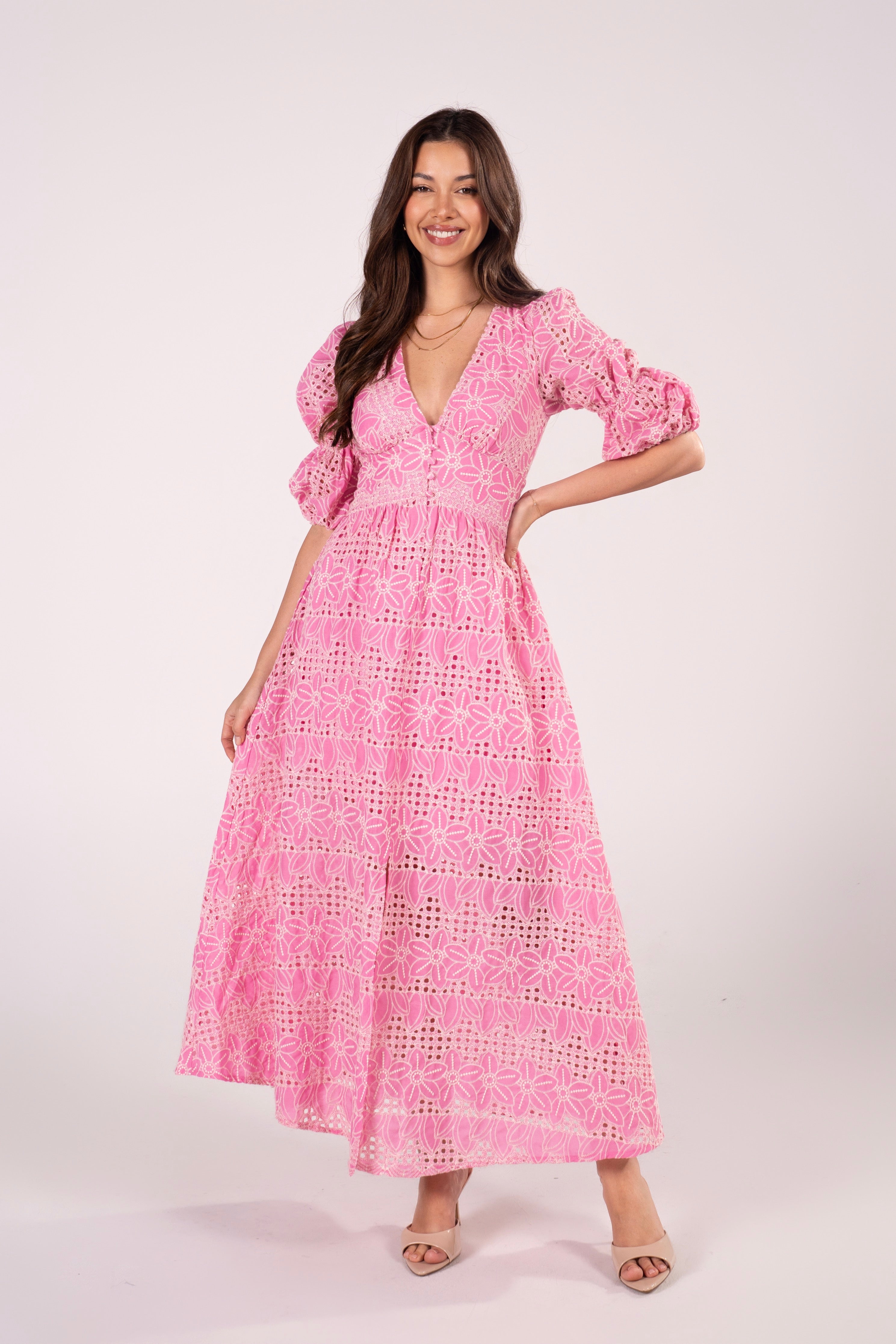 Alicia V-Neck Embroidery Maxi Dress