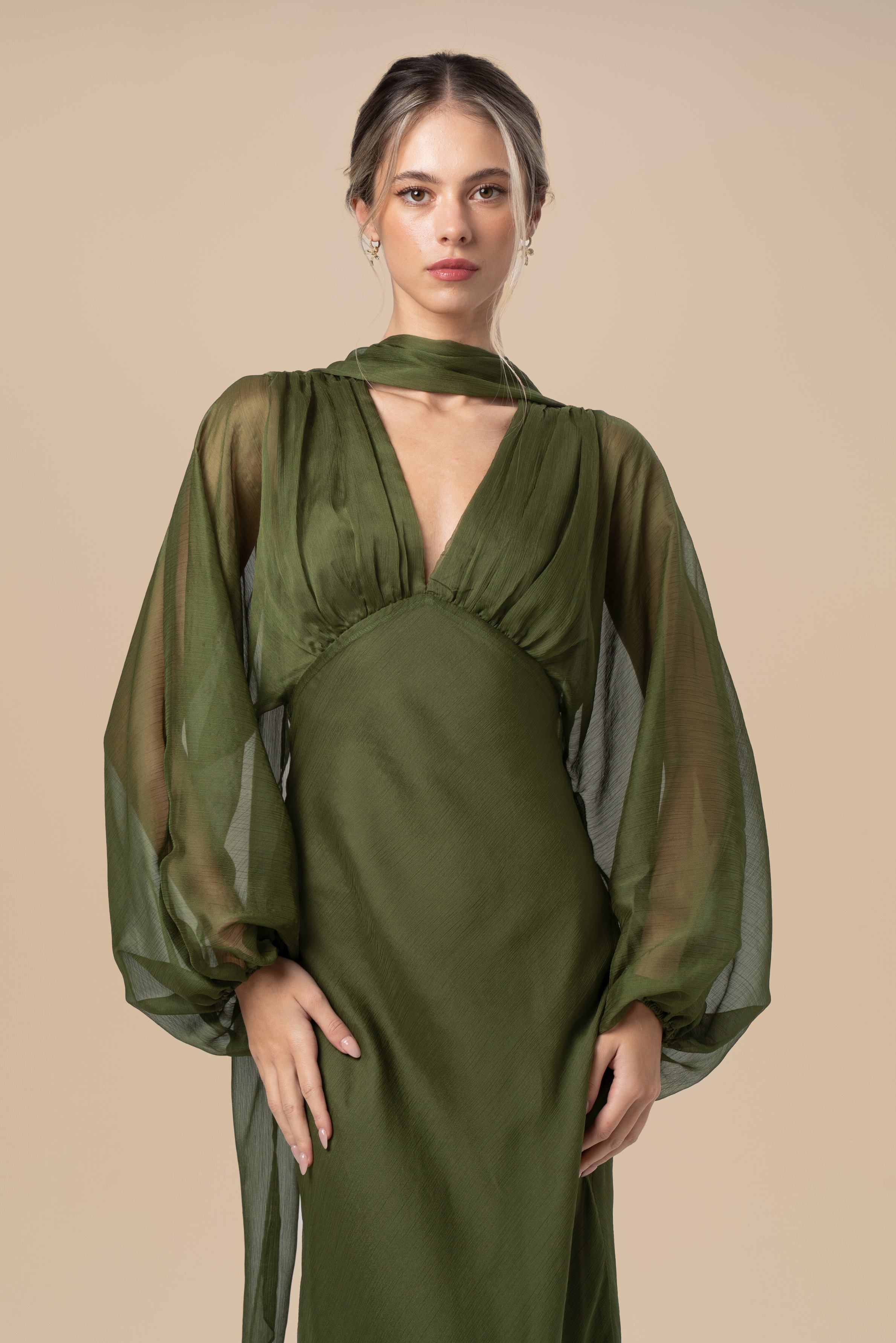 Sabine Boho Dress with Billowed Sleeves and Scarf Piece