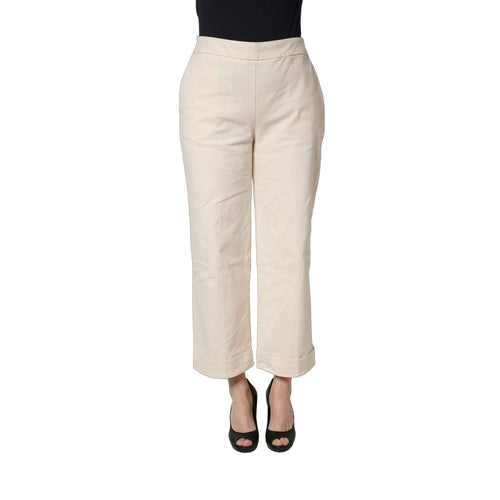Alpha Studio Beige High Waist Straight Capri Cropped Trouser Pants