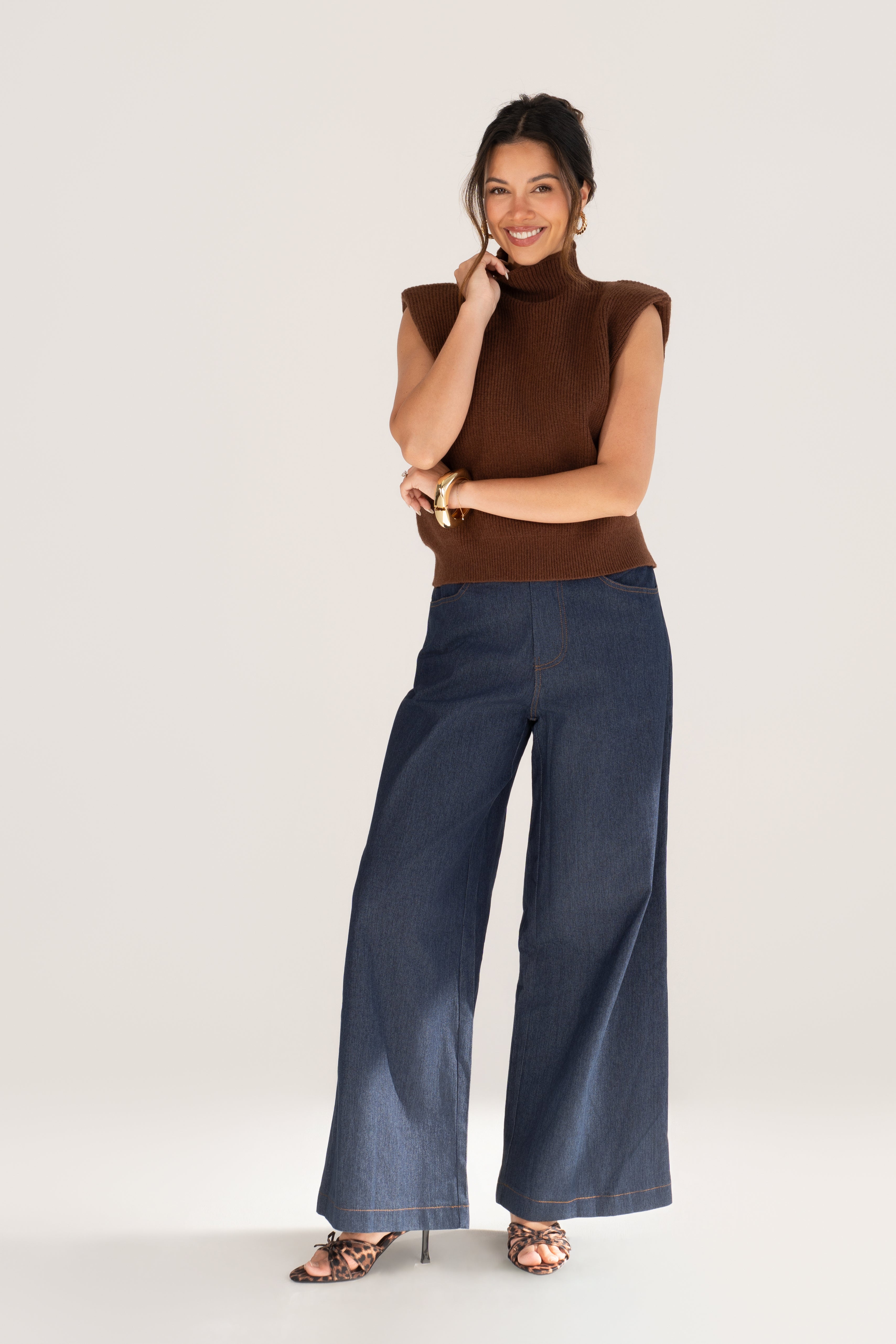 Avery Mock-Neck Ribbed Knit Vest