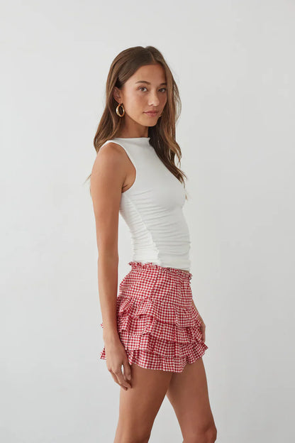 Pearl Ruffle Gingham Skort