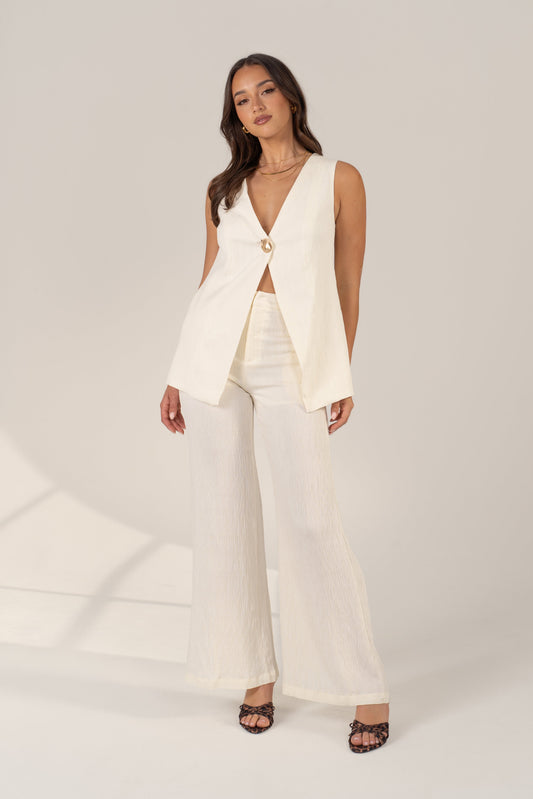 Carina Set - Matching White Vest Top & Wide-Leg Pants