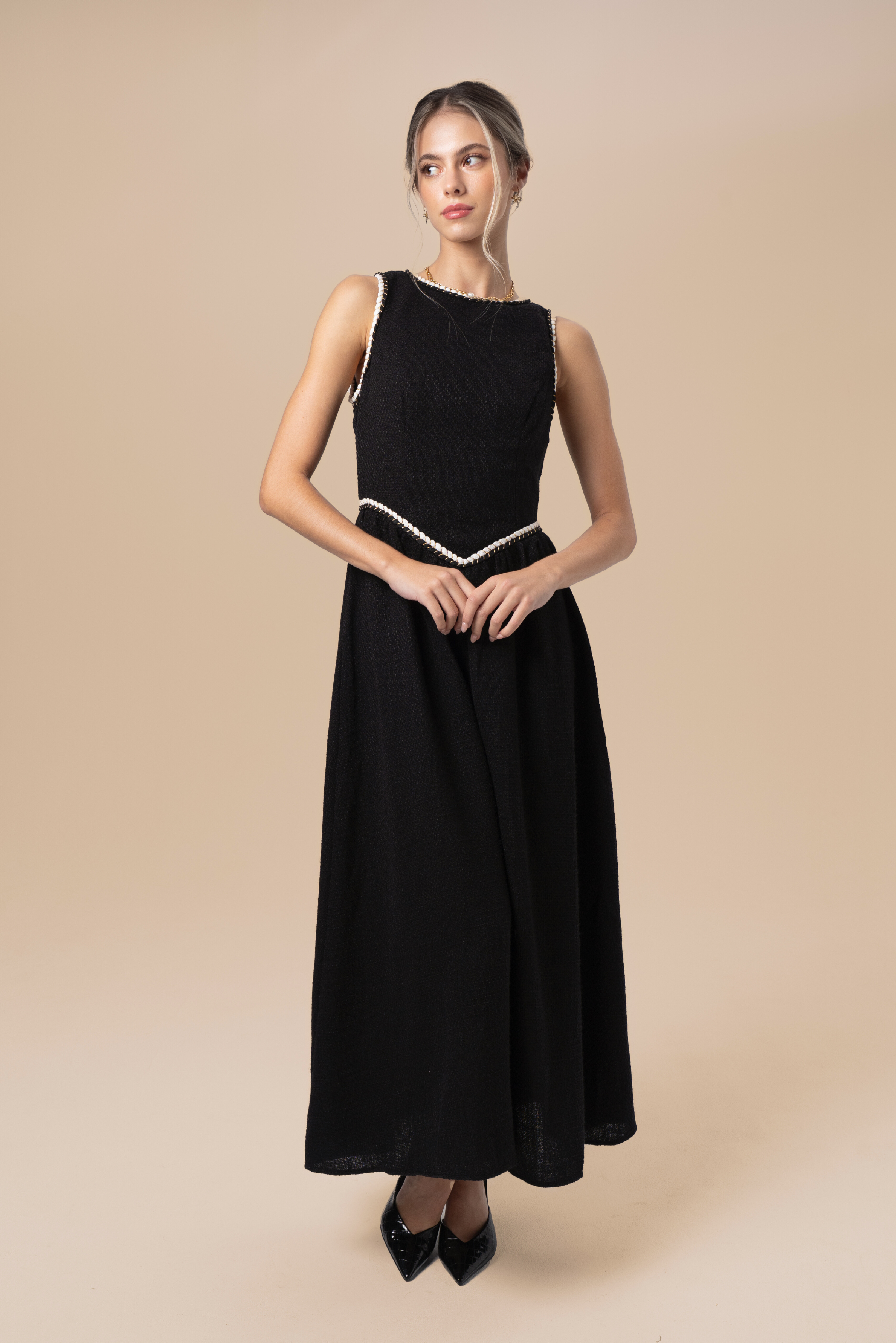 Cecilia Black Midi with Braided Trims