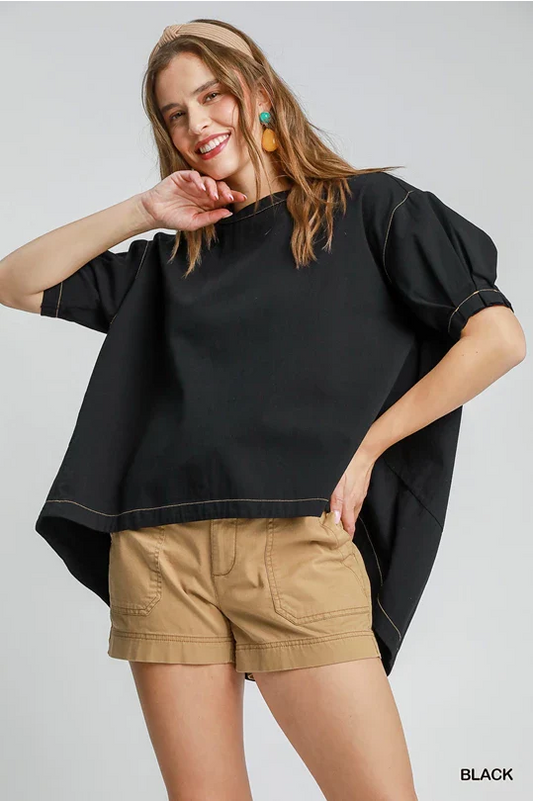 Black top with white stitching