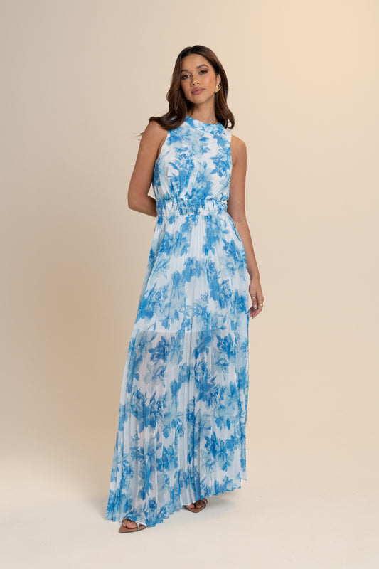 Jodi Blue Floral Pleated Maxi Dress