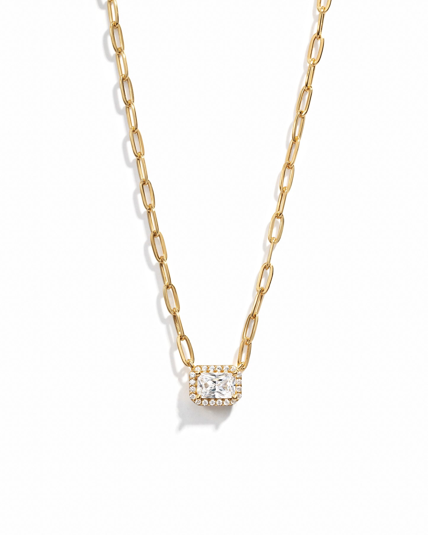 Halo Baguette Necklace w/ Paperclip Chain