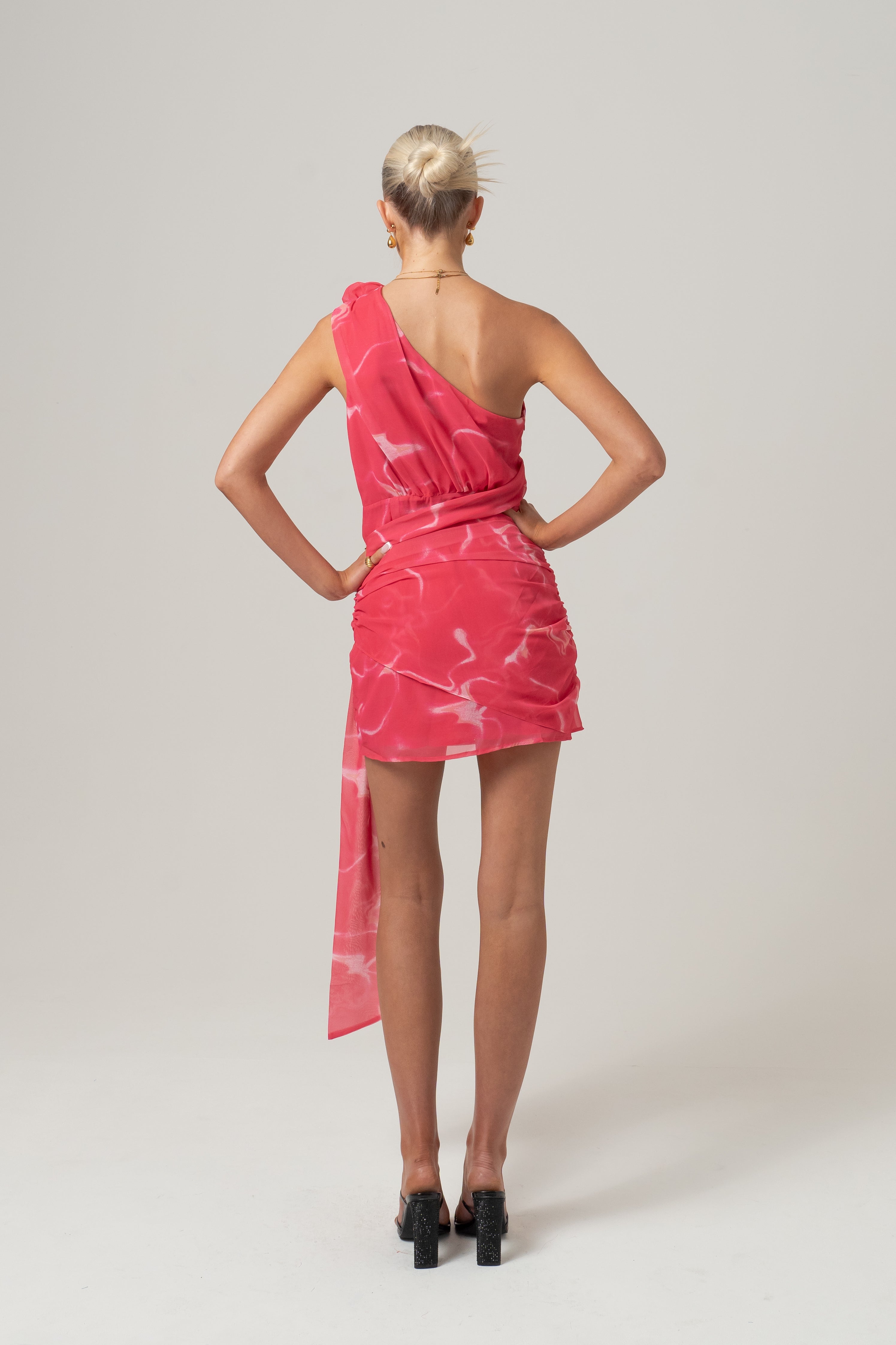 Heidi One Shoulder Mini Dress with 3D Flowers