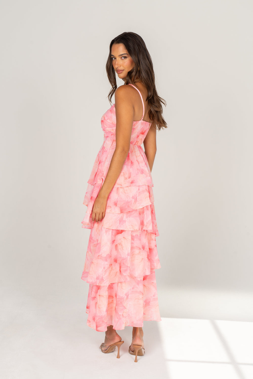 Emilia Pink Floral Tiered Maxi Dress