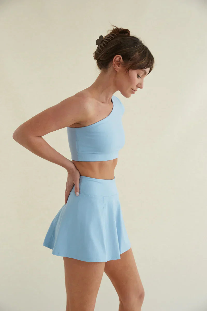 Mia Smoothing One Shoulder Crop Top in Blue