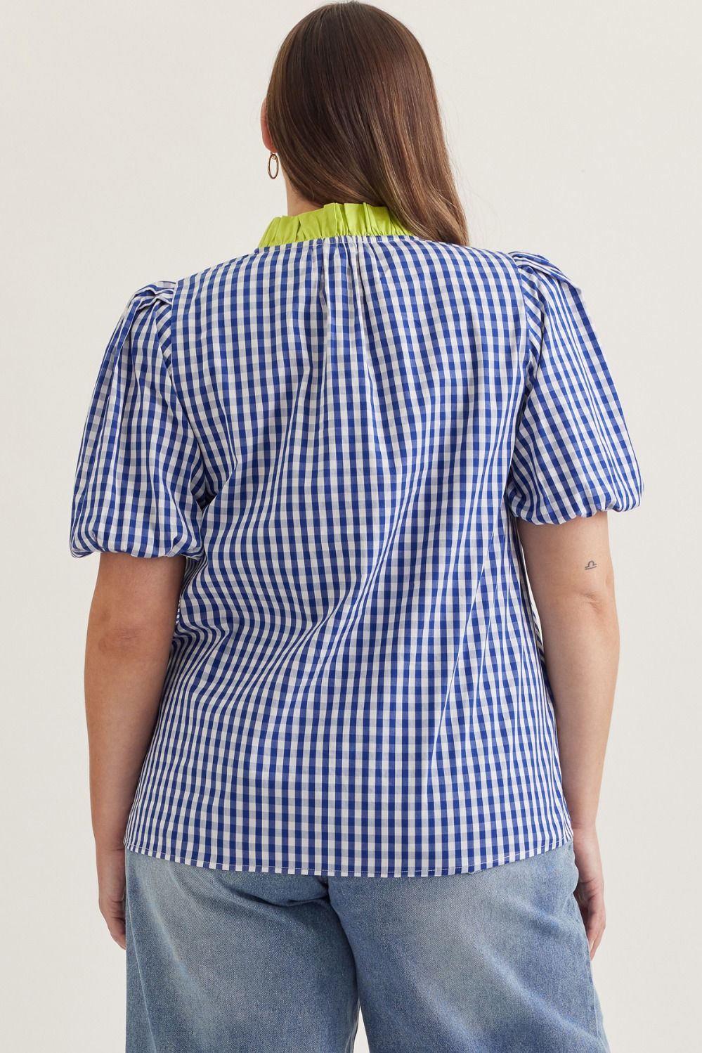 Blue gingham mix top (plus only)