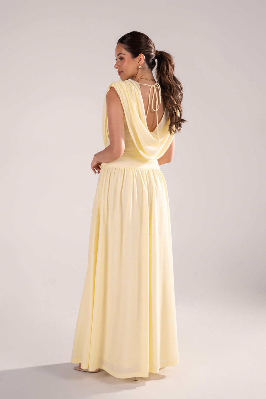 Giovanna Pale Yellow Maxi Dress with Cowl Draping