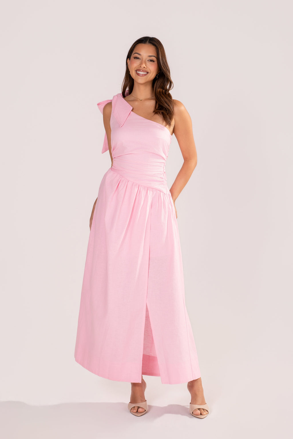 Ivana Pink One-Shoulder Maxi Dress