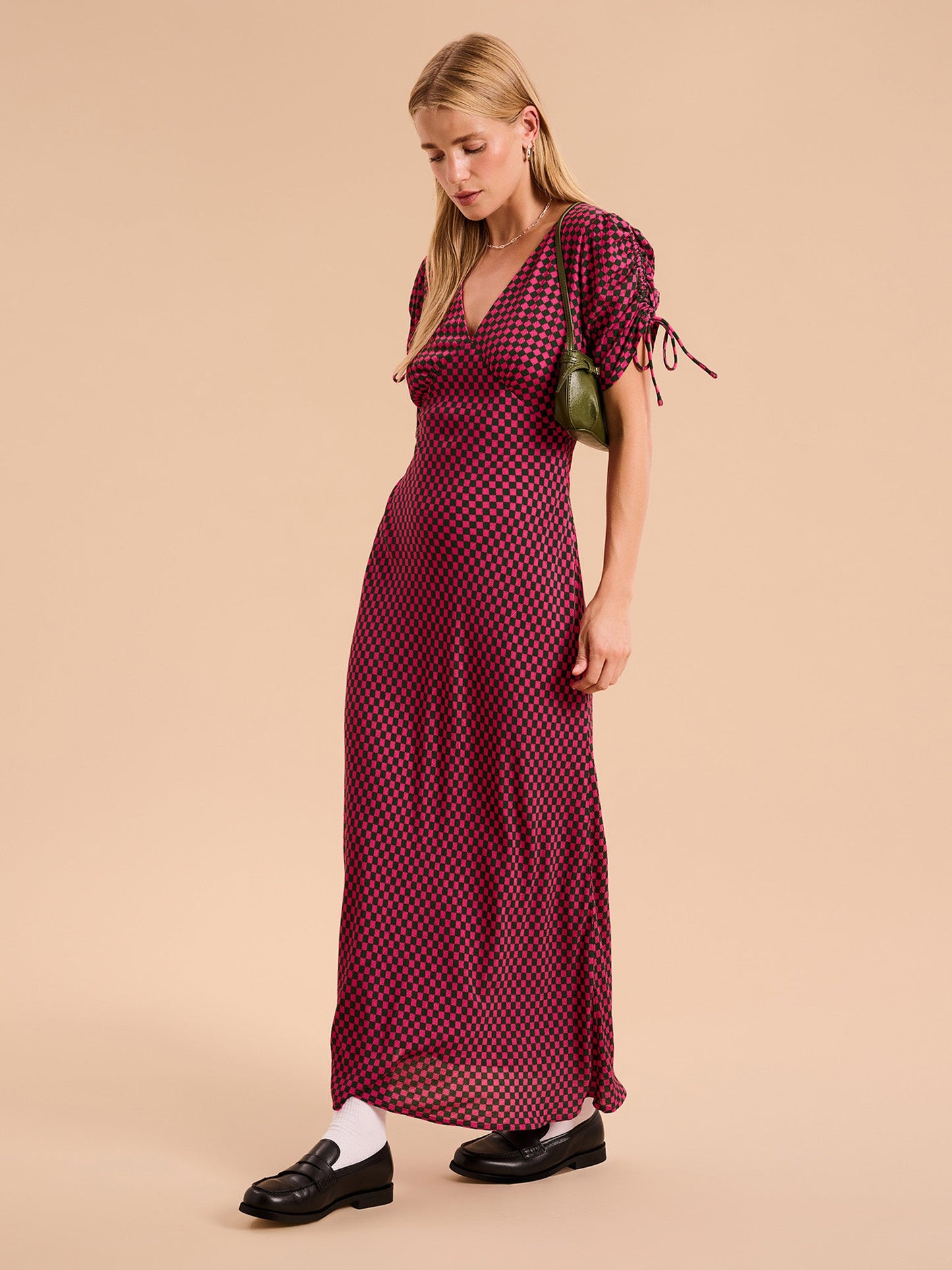 Jemima Checkerboard Print Midi Dress