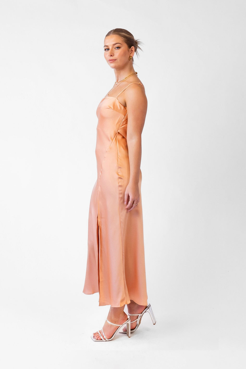 Maddy Peach Satin Maxi Slip Dress