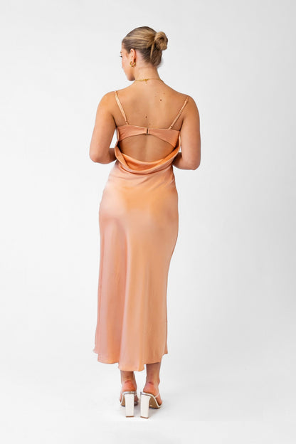 Maddy Peach Satin Maxi Slip Dress