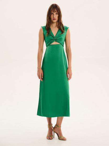 Marin Twist Front Dress in Emerald Green