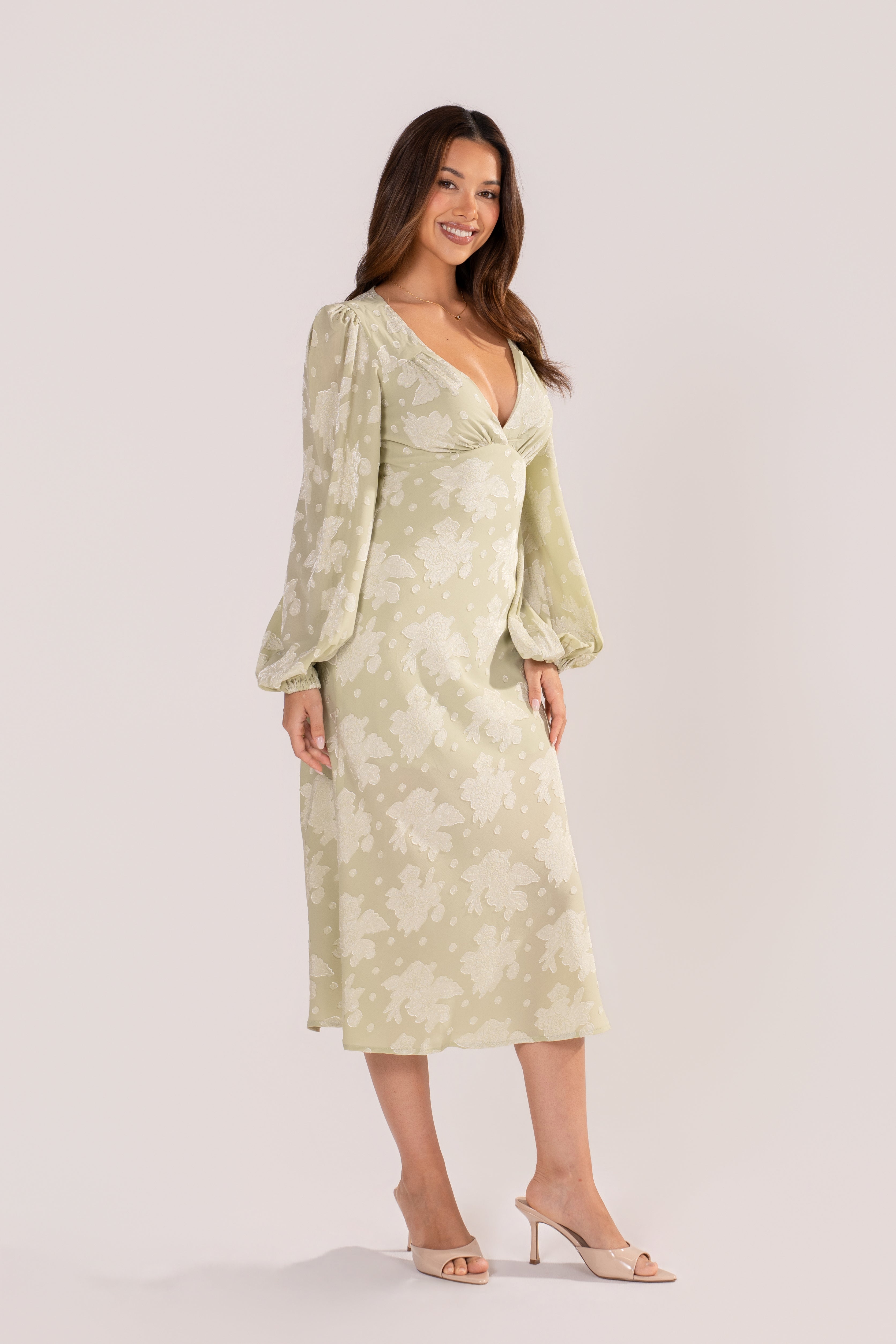 Primrose Soft Green Long Sleeve Floral Maxi Dress