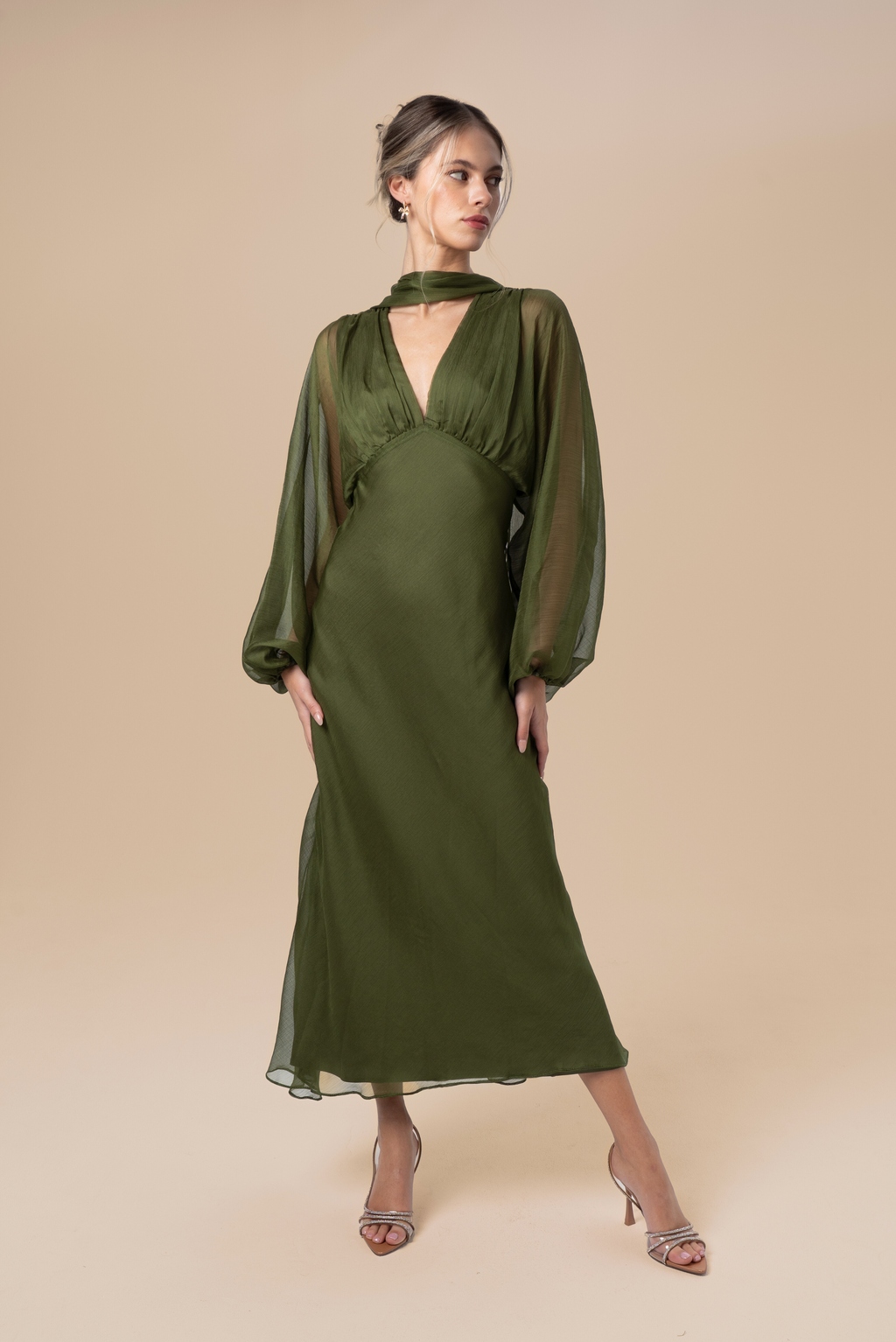 Sabine Boho Dress with Billowed Sleeves and Scarf Piece