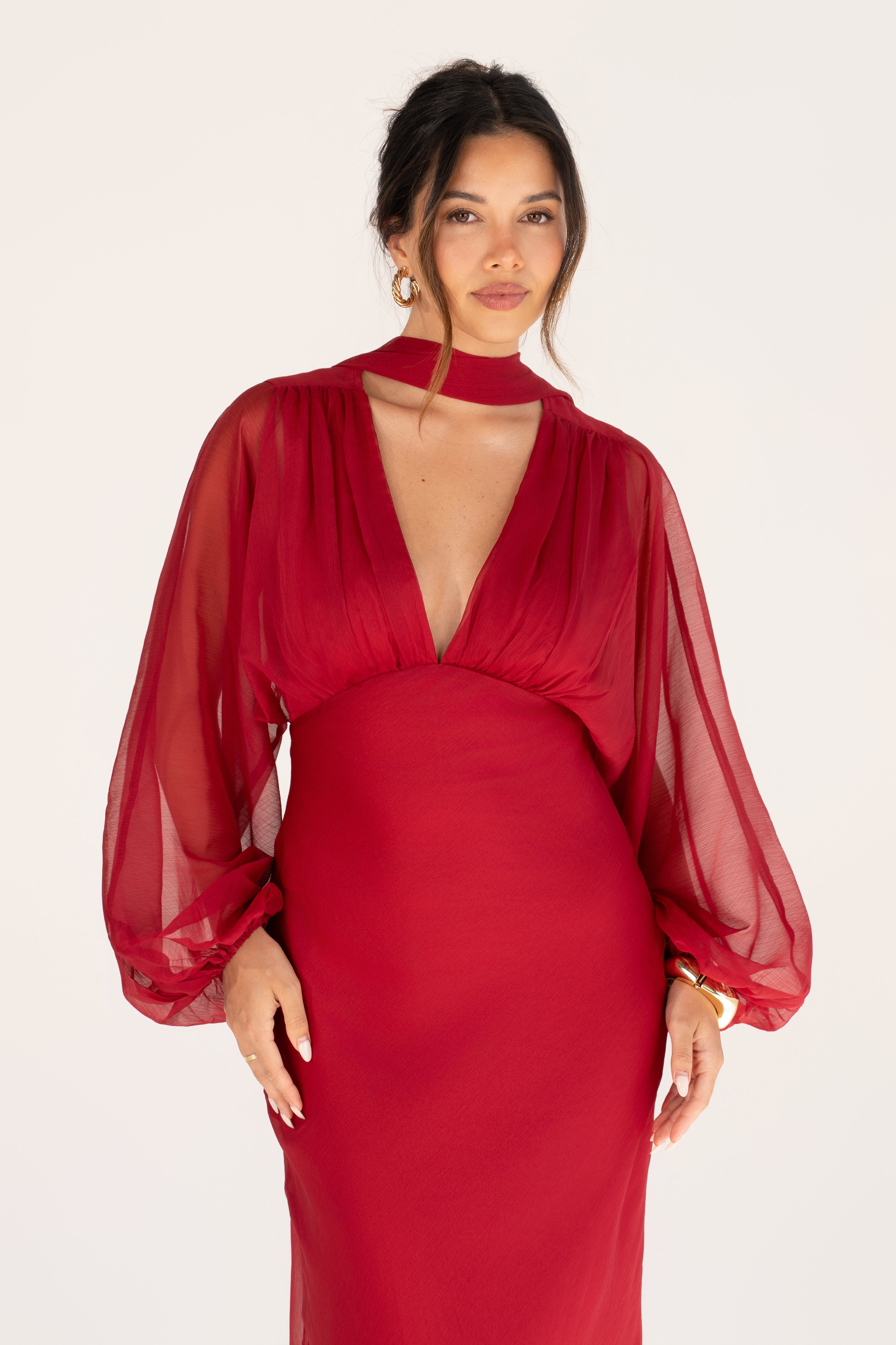 Sabine Boho Dress with Billowed Sleeves and Scarf Piece