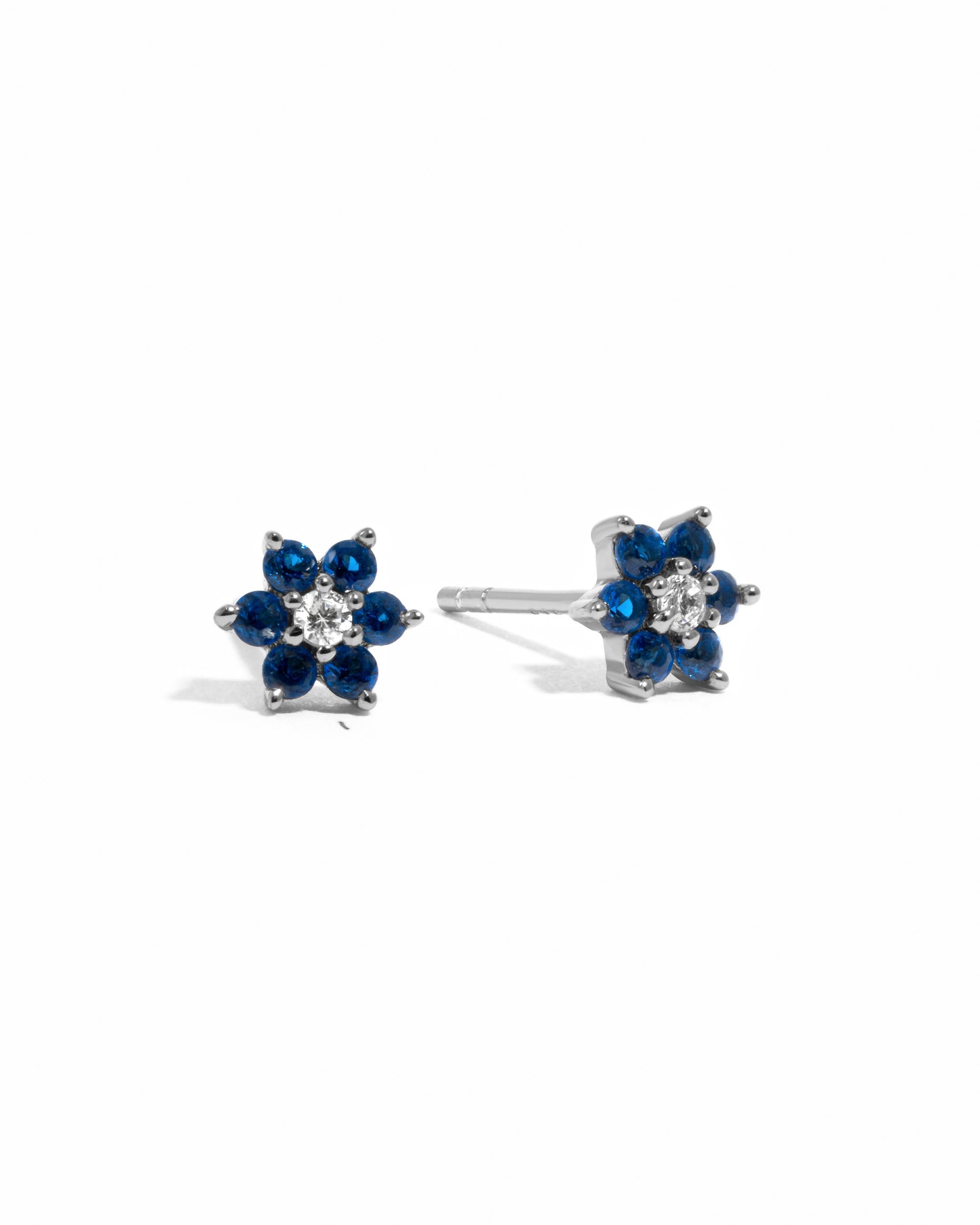 Sapphire Flower Stud W/ CZ Center Stone