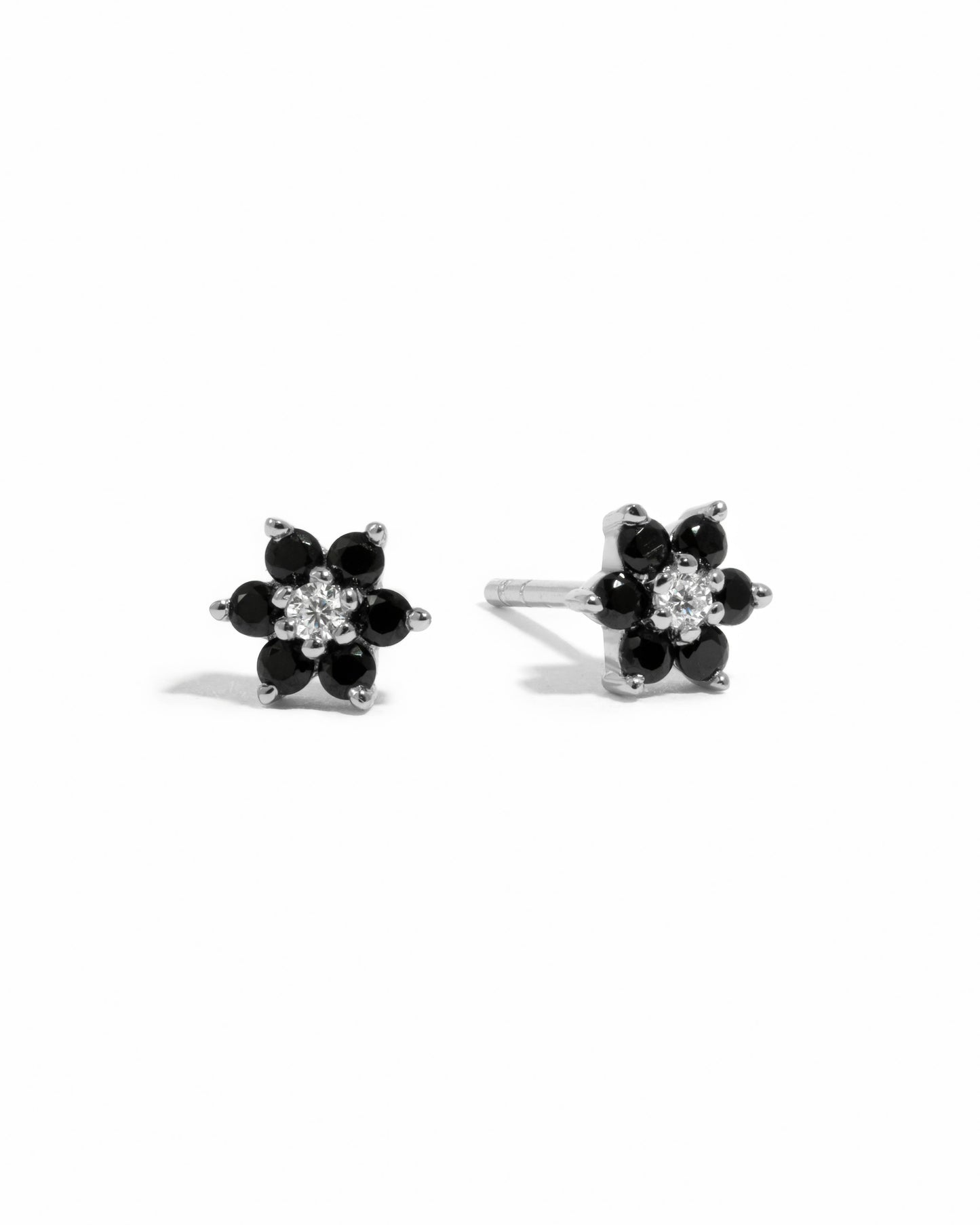 Black Flower Stud w/ CZ Center Stone