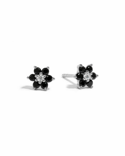 Black Flower Stud w/ CZ Center Stone