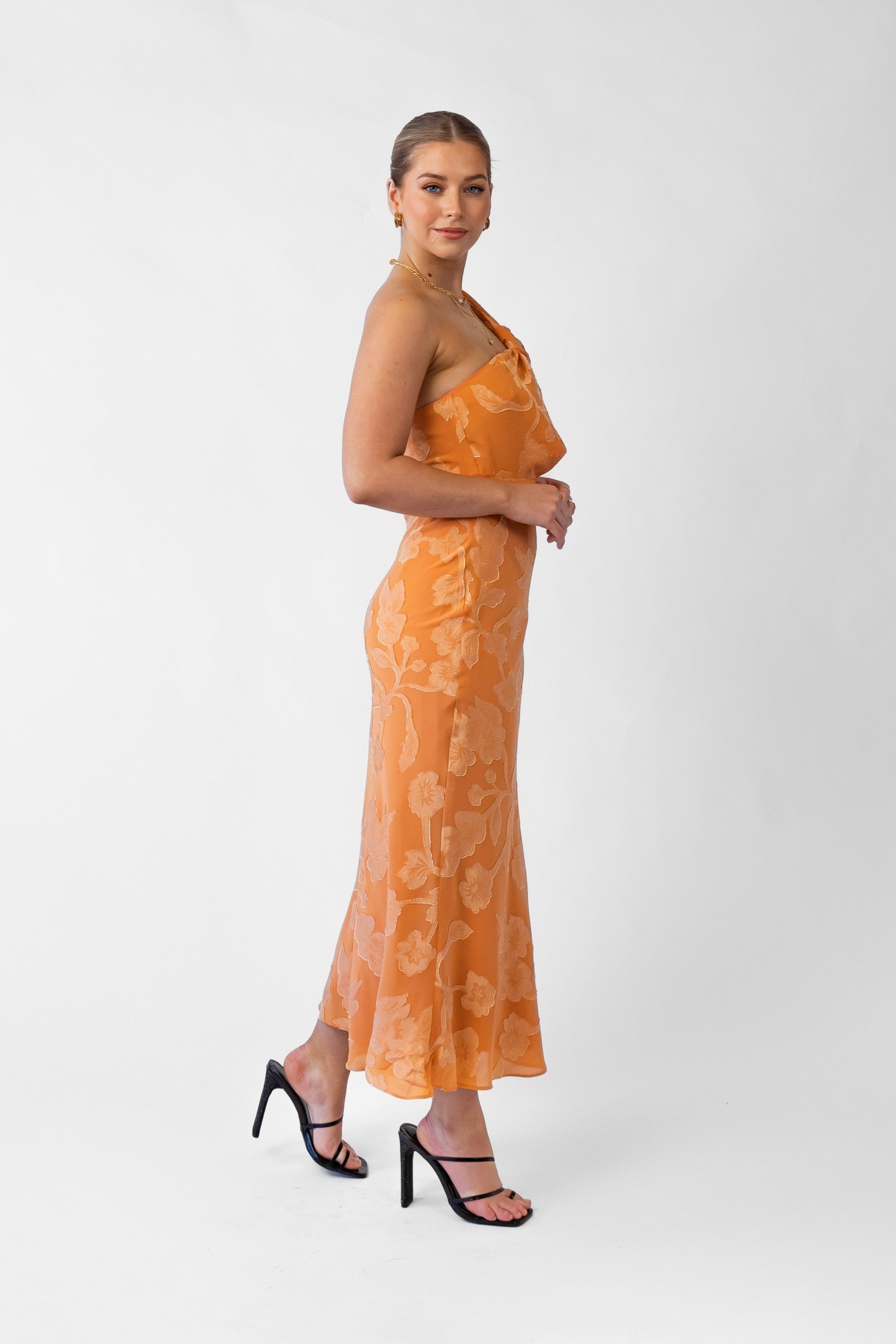 Taylah Orange One Shoulder Midi Cocktail Dress