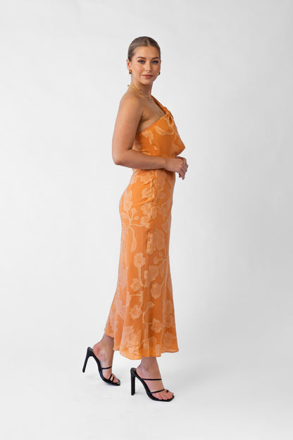 Taylah Orange One Shoulder Midi Cocktail Dress