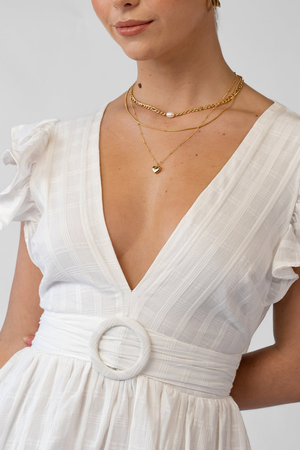 Willow White V-Neck Midi Dress