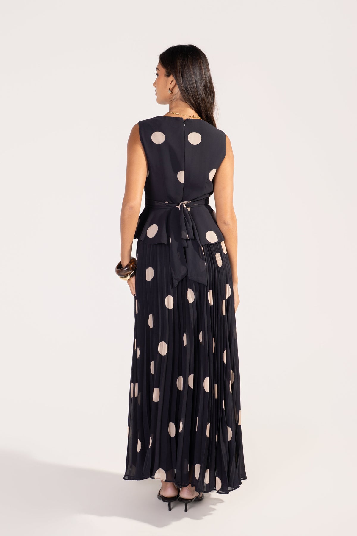 Ysella Polka Dot Peplum Top & Maxi Skirt Set